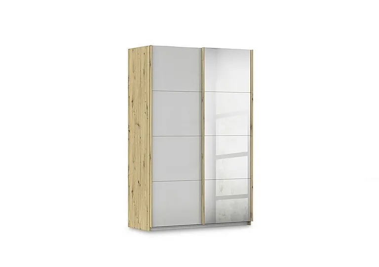 Freja 136cm 2 Door Sliding Glass Wardrobe With Mirror Door