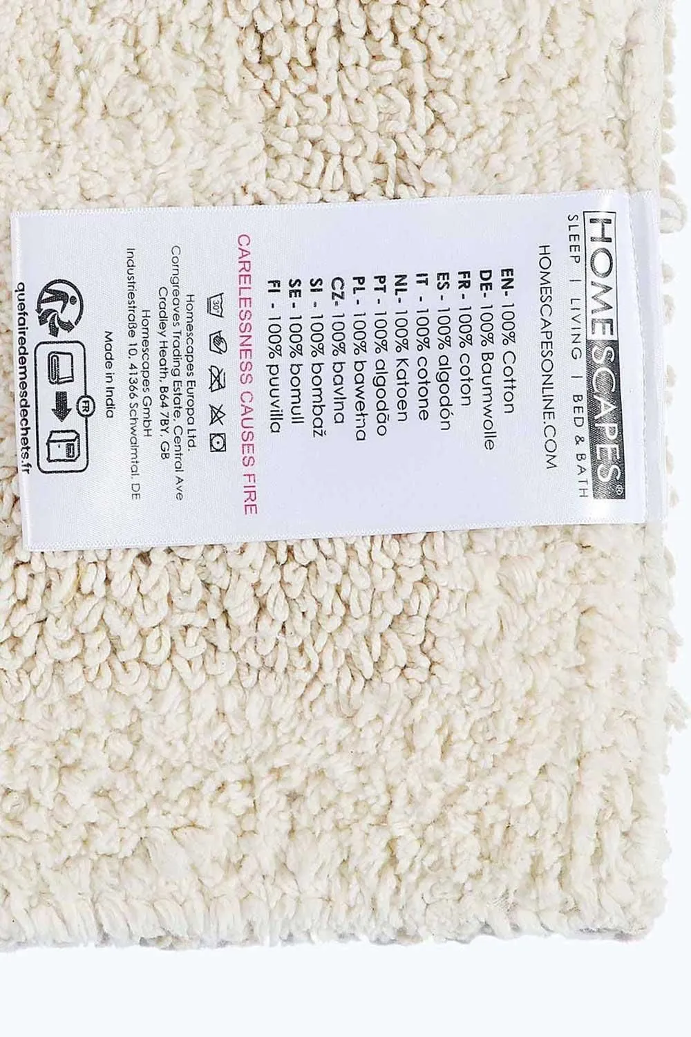 Homescapes Luxury Square Bath Mat 1600GSM 100% Cotton Reversible Shower Mat, 50cm in Cream 3