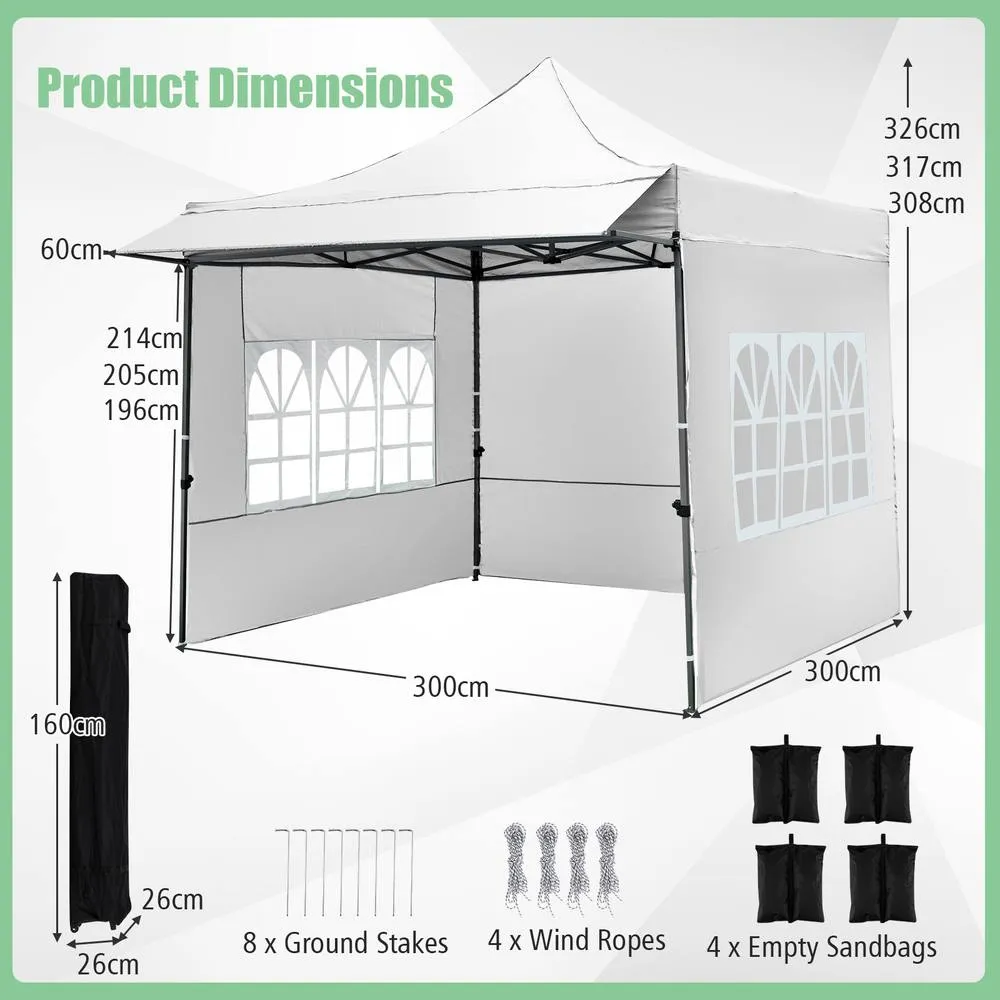 Costway 10 x 10 Pop Up Canopy Tent with Wheeled Bag & 4 Sandbags in White 2