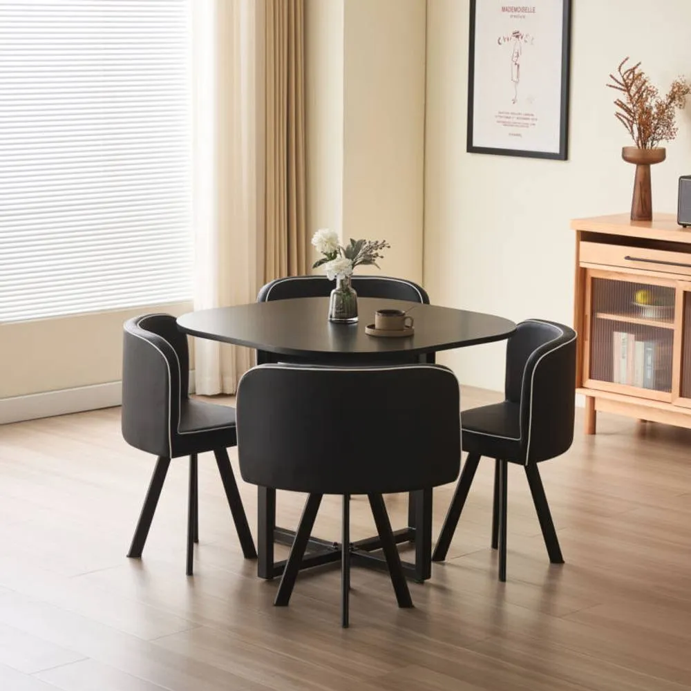 Comfy Living Ltd Black 90cm Square Dining Table Set with 4 Black Chairs