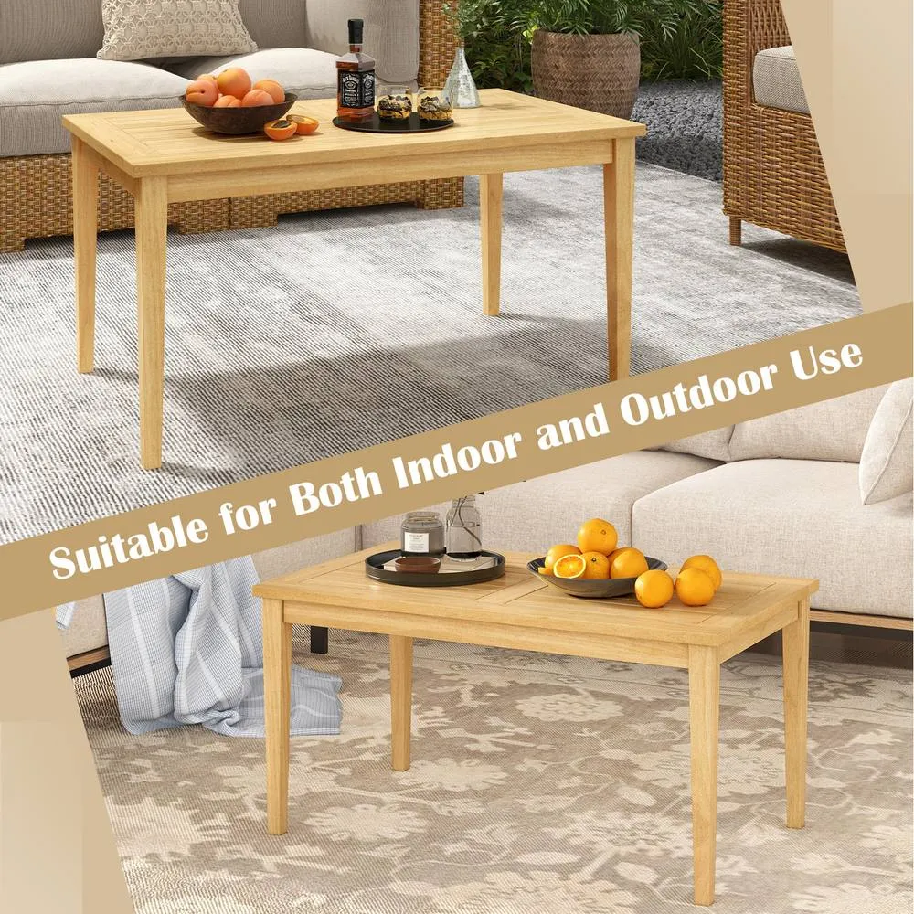 Costway Outdoor Teak Wood Coffee Table Solid Wood Patio Side Table-Natural in Natural 2