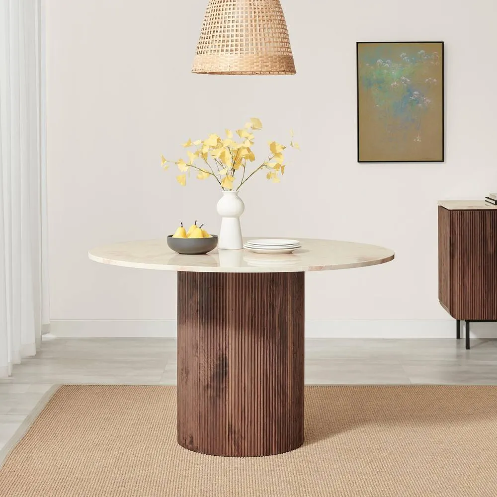 FurnitureboxUK Penrose Marble & Walnut Effect Dining Table with 4 Cream Boucle Chairs in Brown 4