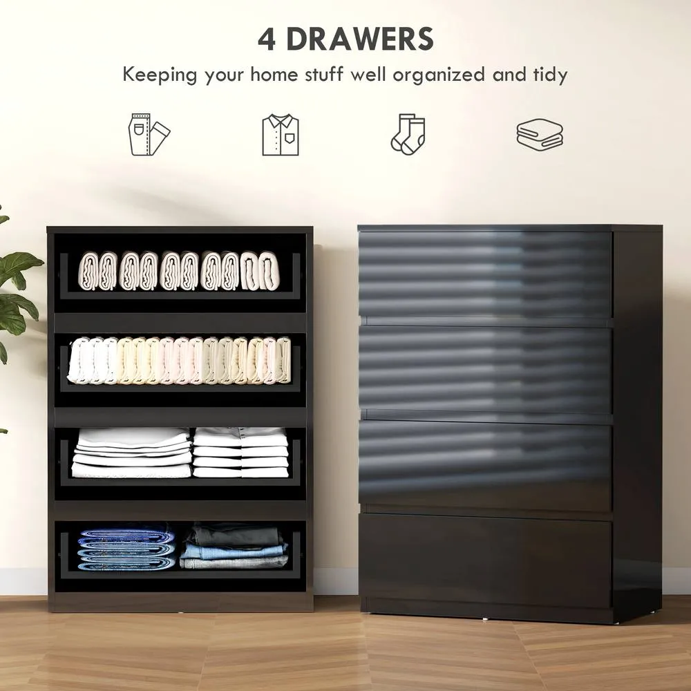 HOMCOM Bedroom Chest of Drawers, 4 Drawers Dresser, Drawer Unit, Black 4