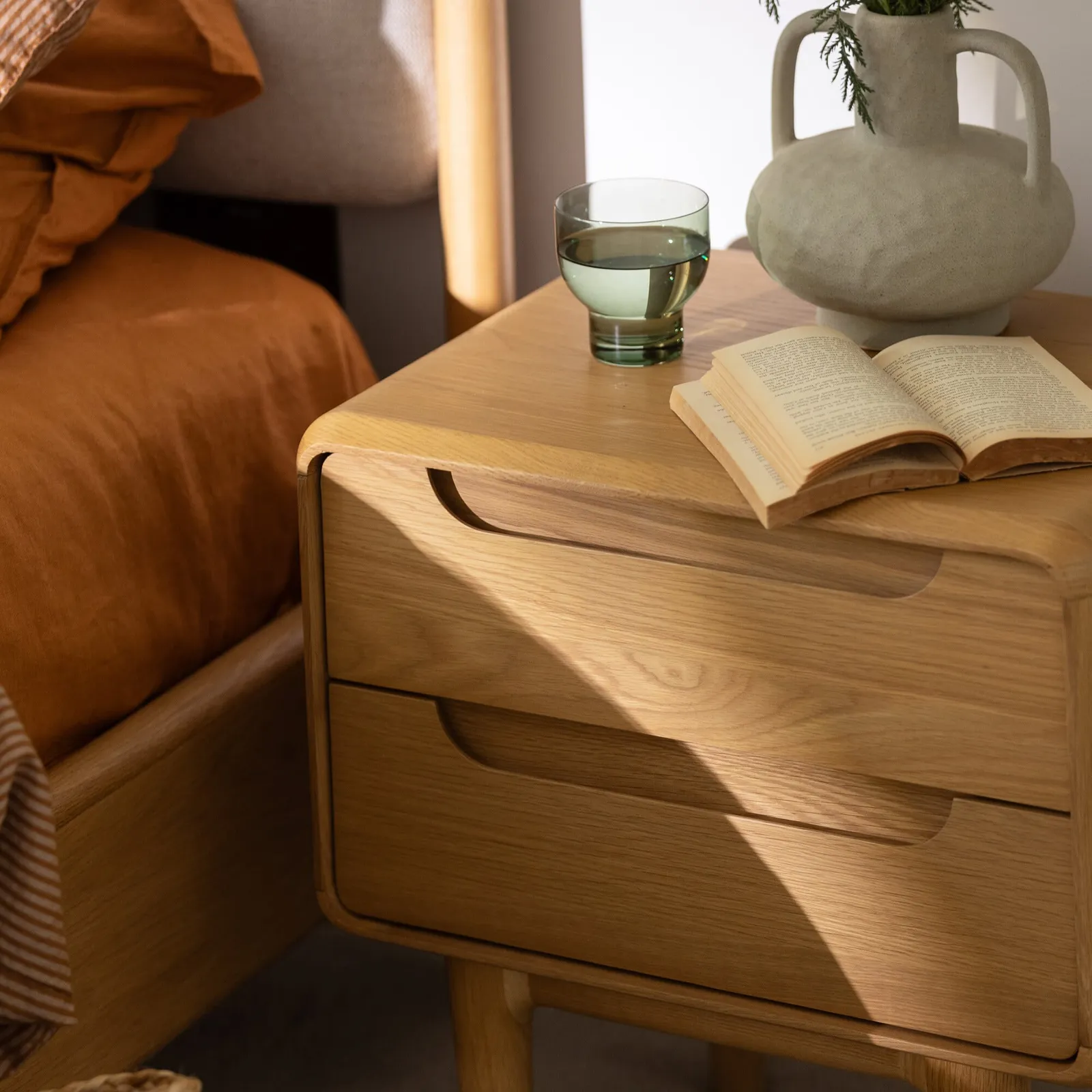 Winchester 2 Drawer Bedside Table, Neutral Oak | Barker & Stonehouse 4