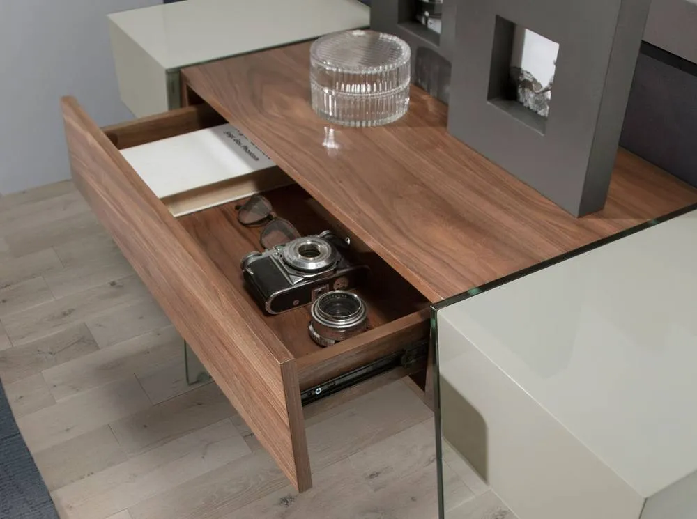 Angel Cerda Walnut & Grey Console Table with Tempered Glass Legs in Pale Grey 5