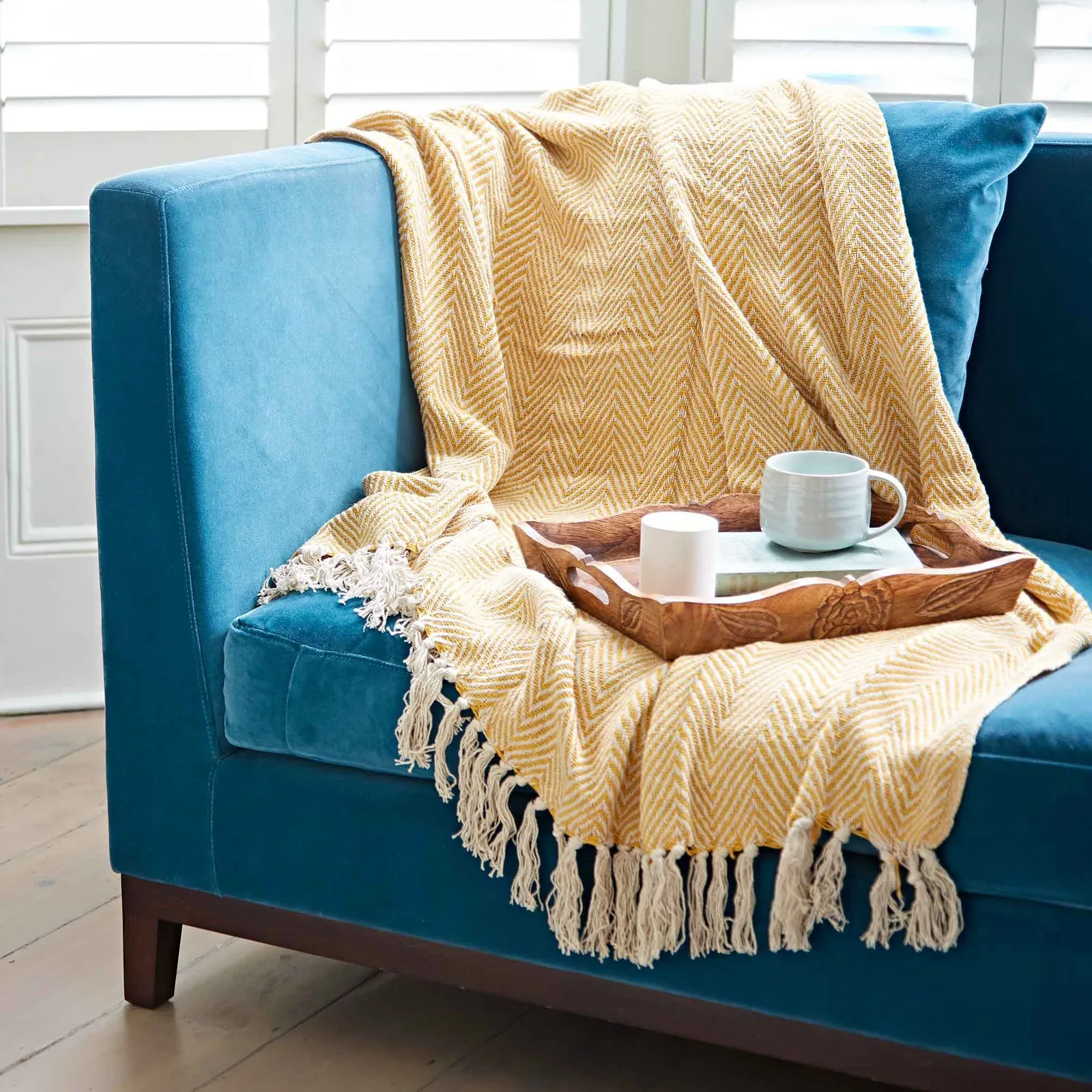 Paper High Chevron Repurposed Cotton Throw in Mustard