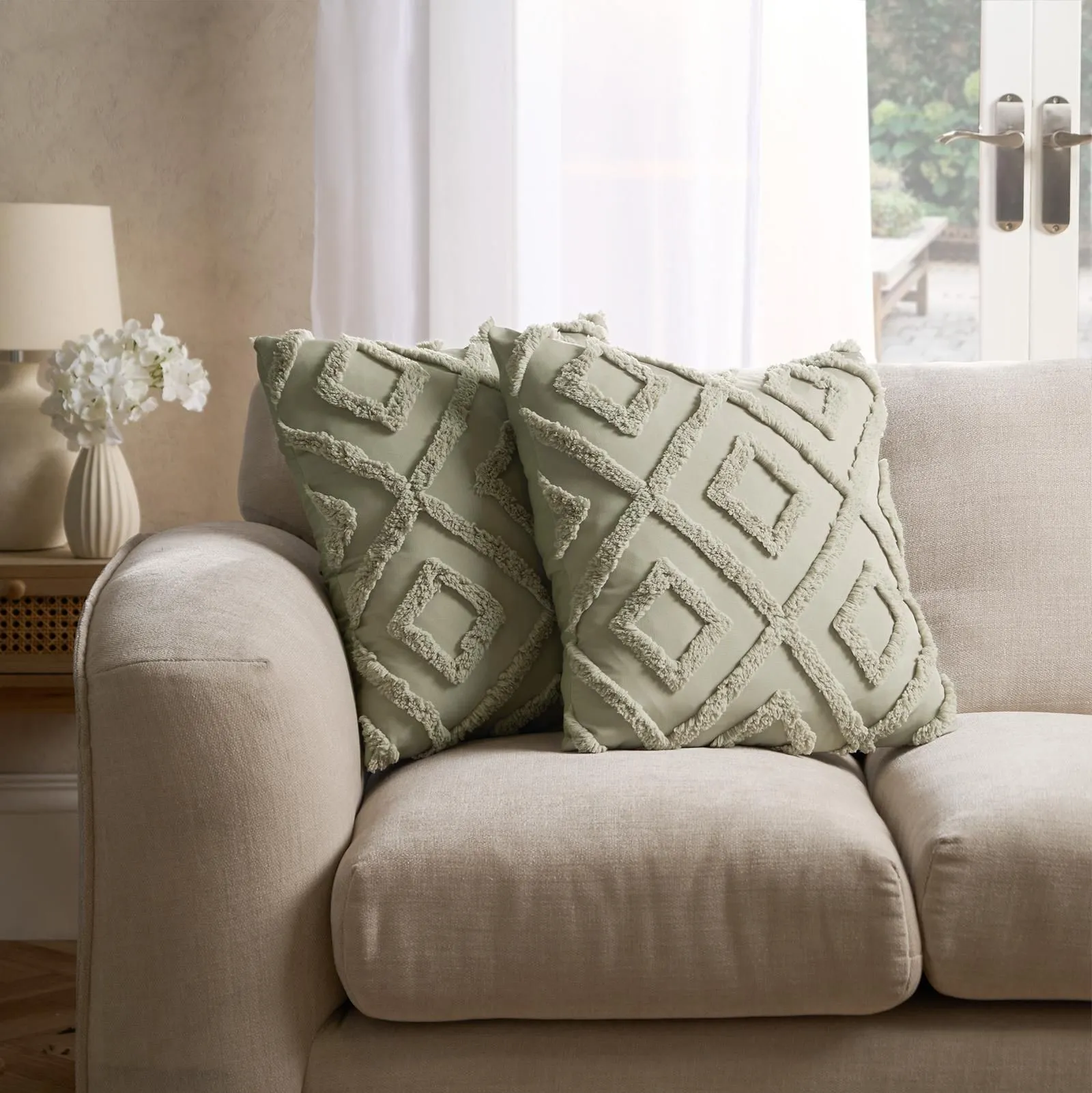 OHS 2 x Tufted Geo Cushion Cover Luxury Modern in Green