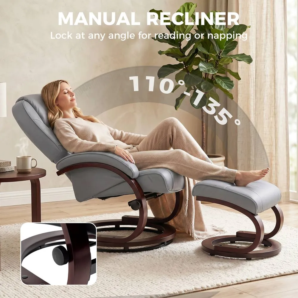 HOMCOM Recliner Chair with Footstool, Swivel Recliner Armchair, Grey 4