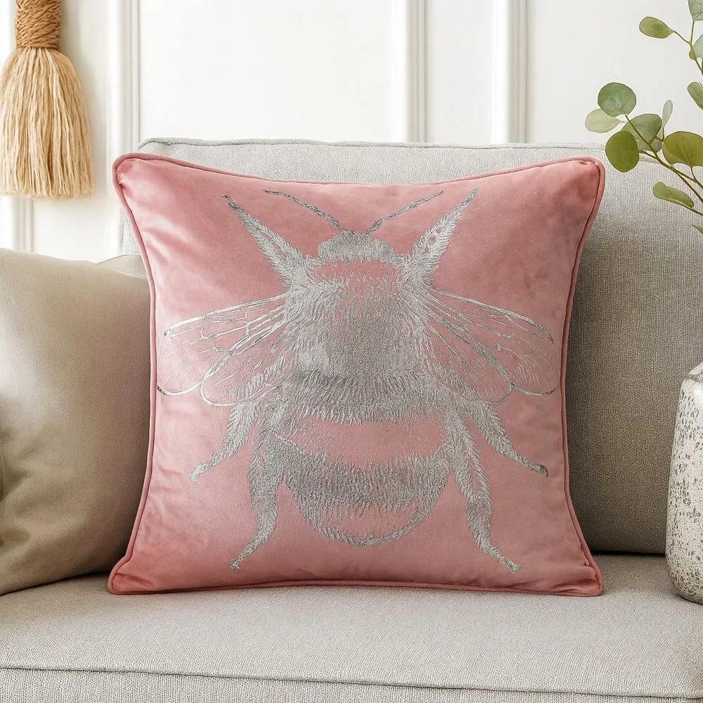 Voltico Foil Printed Bee Filled Cushion 43 × 43 cm - Chocolate / Pink