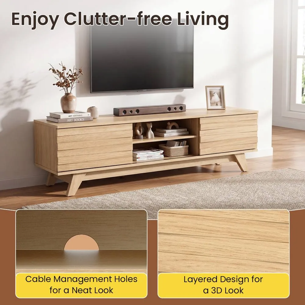 Costway TV Stand for TVs up to 55" with 2 Sliding Doors in Khaki 4
