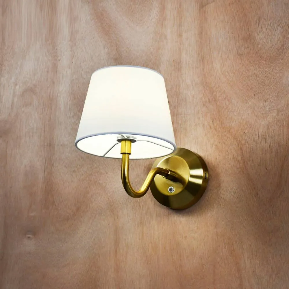 First Choice Lighting Set of 2 Hamilton - Brass Rechargeable Wall Lights with White Shades in Gold 5