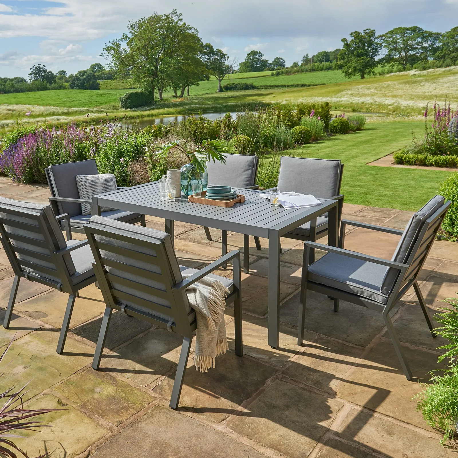 Titchwell 6 Seater Grey Dining Set Grey