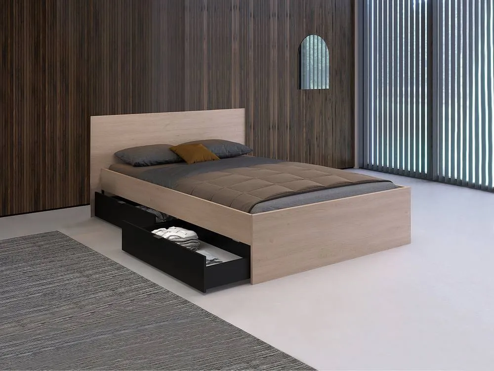 Vente-unique Bed With 2 Drawers & Bed Base - 140 X 190 Cm - Natural & Black