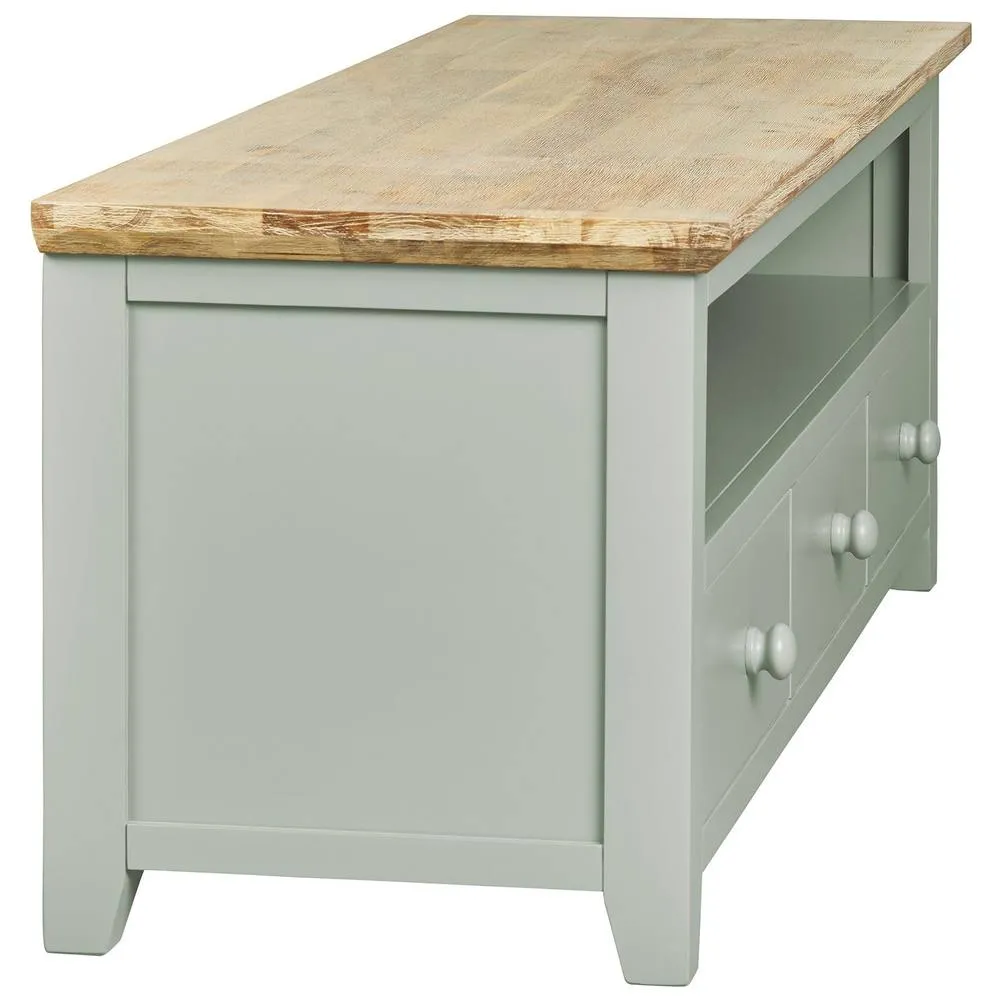 Statement Furniture Florence Large TV Stand with 3 Drawers & Shelf in Light Green 4