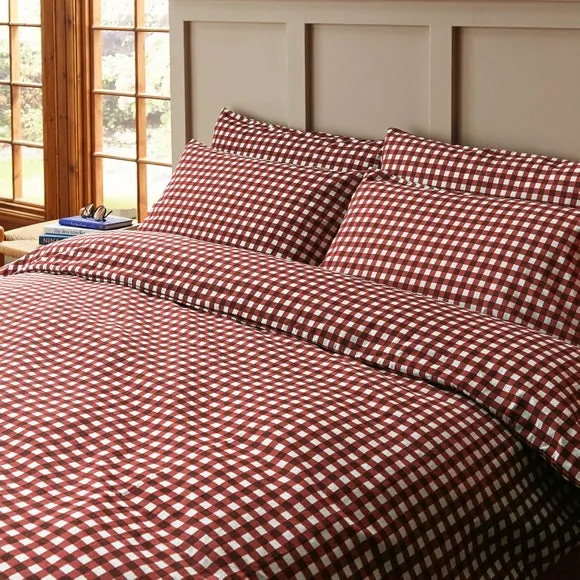 Maeva Gingham 100% Brushed Cotton Duvet Cover & Pillowcase Set 4