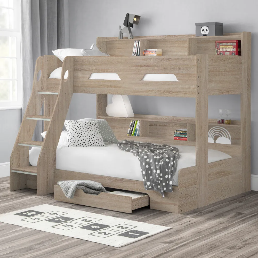 Orion - Kids Triple Sleeper Bed - Storage - Oak - Wood - 3ft and 4ft - Happy Beds 1