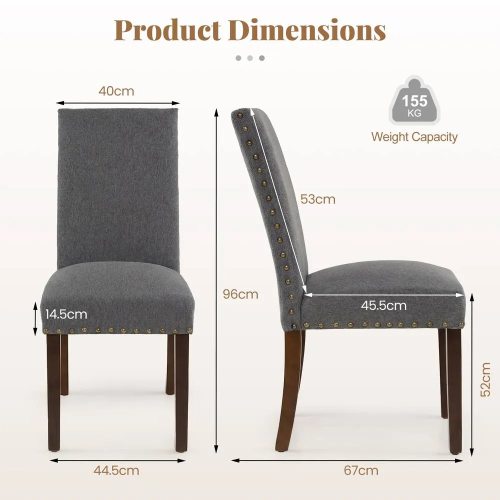 Costway Set of 2 Dining Chairs Upholstered Dinner Chairs w/ High Back in Grey 2