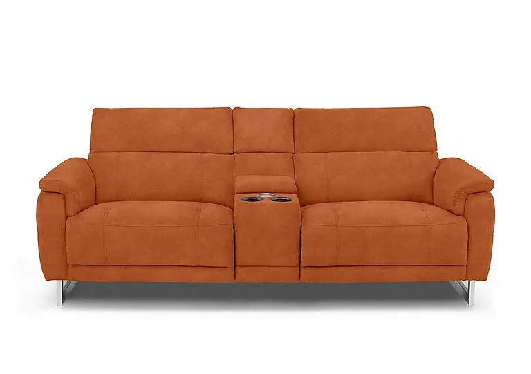 Moet 3 Seater Fabric Power Recliner Sofa with Telescopic Headrests and Smart Console - Dexter Pumpkin