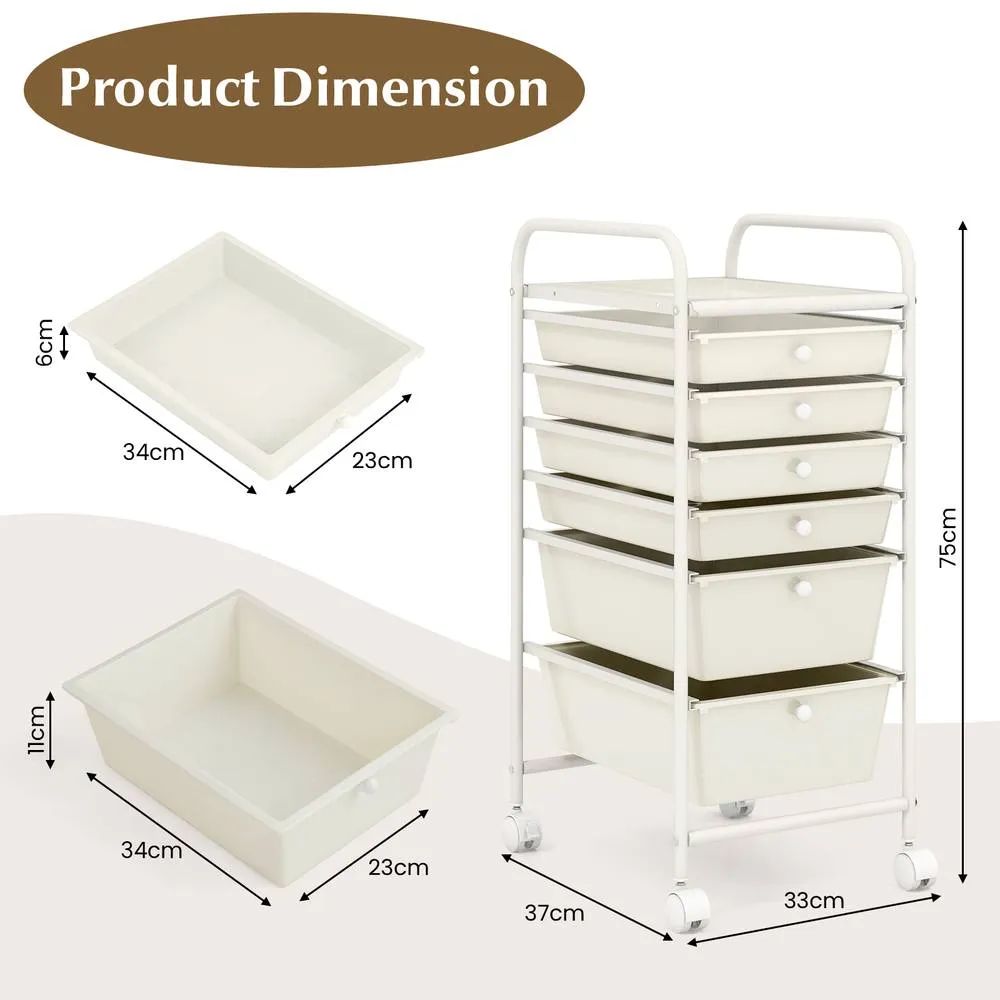 Costway 6-Drawer Rolling Storage Cart Mobile Utility Cart in White
