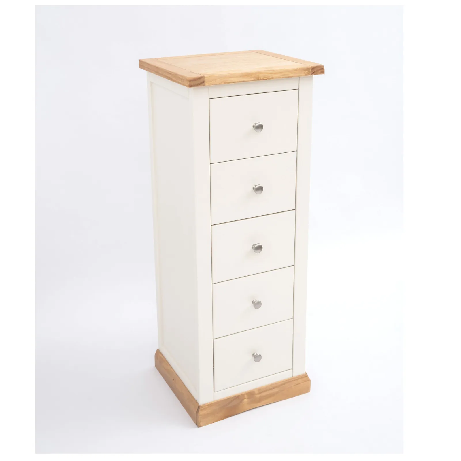 Cabinet Bits Trevi 5 Drawer Narrow Chest of Drawers Chrome Knob in Off-White 3