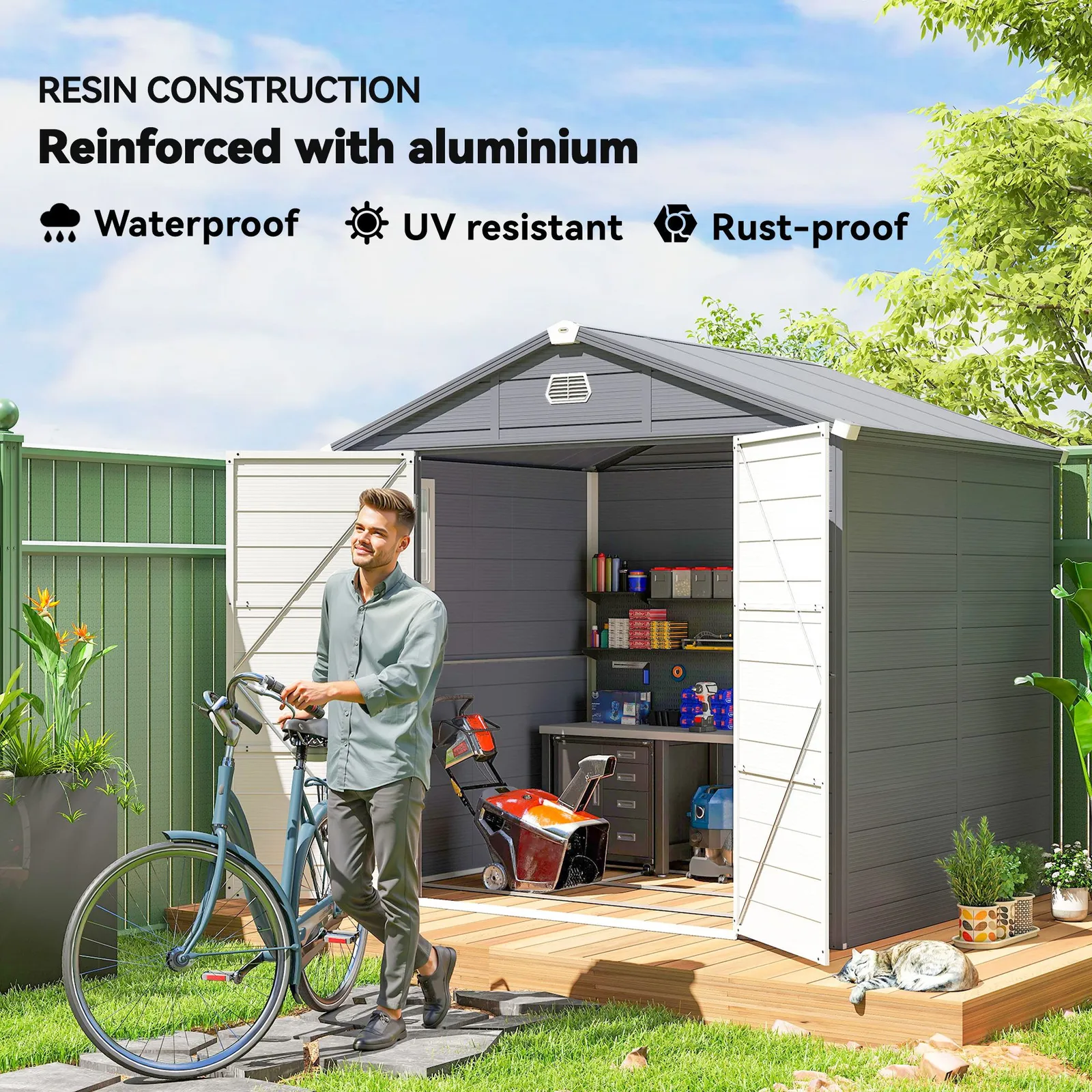 OUTSUNNY 4 x 3ft Garden Shed Storage with Foundation Kit & Vents in Light Grey 5