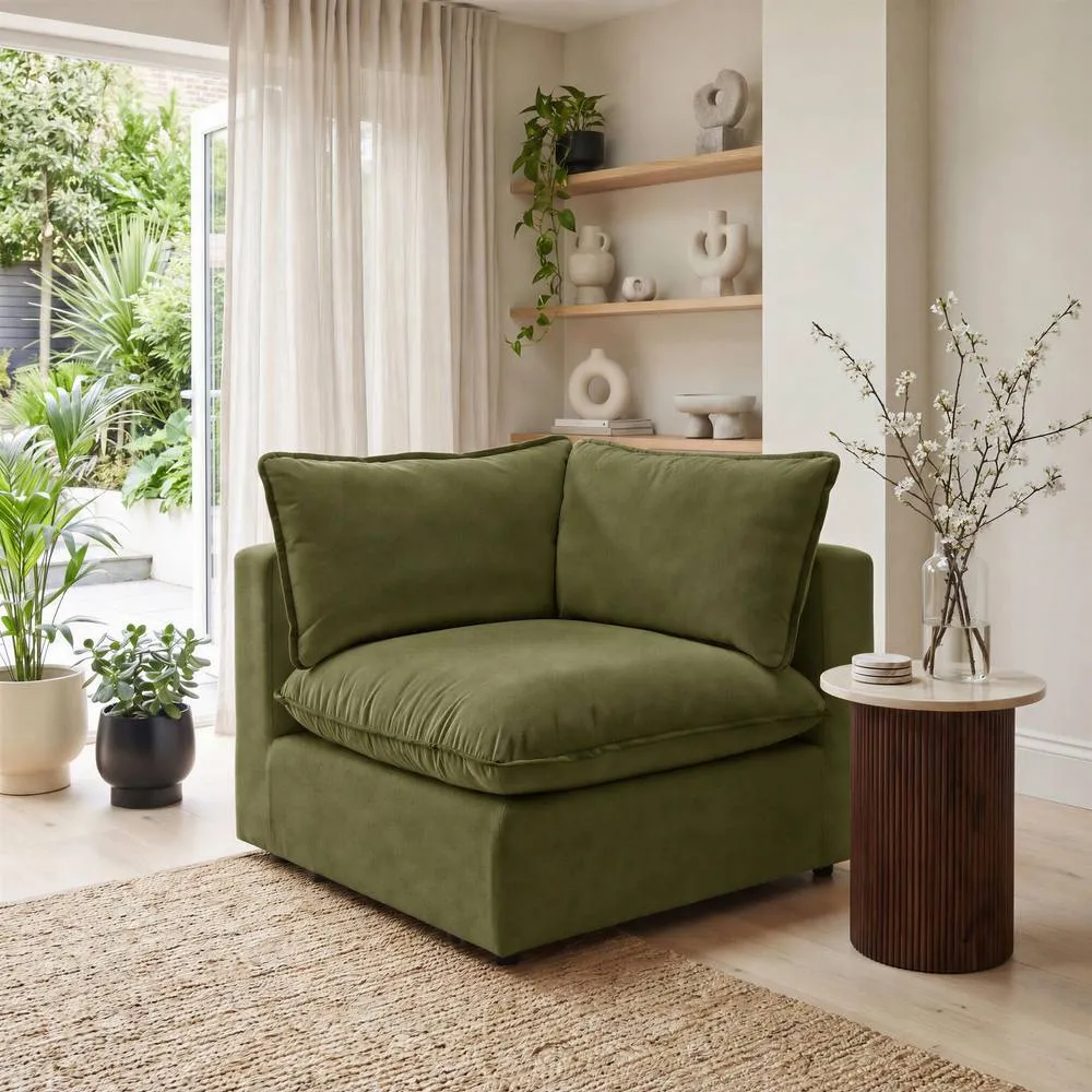 FurnitureboxUK Echo Linen-Look Fabric Corner Armchair for Modular Sofa in Green