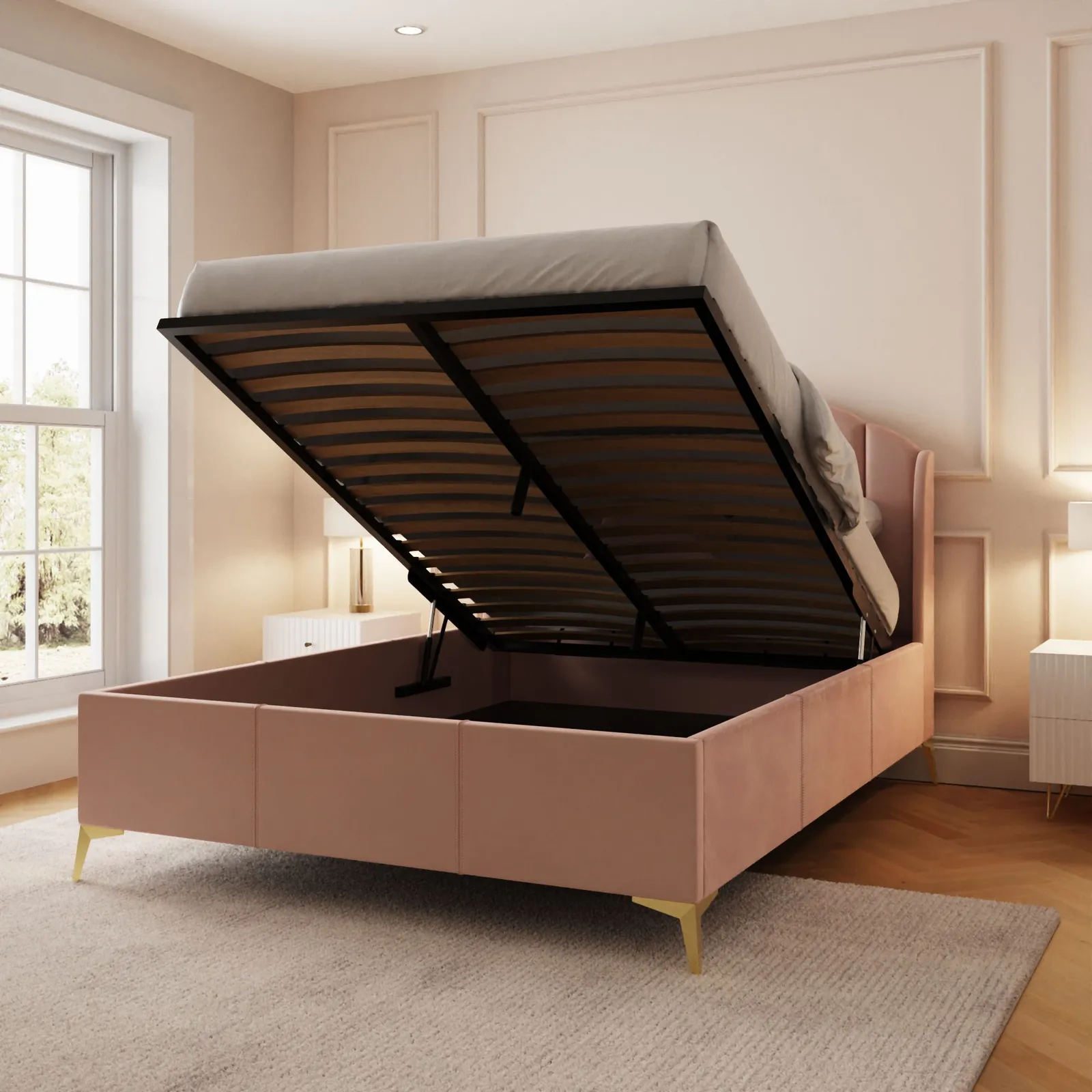 GFW Pettine End Lift Ottoman Storage Bed in Pink 2