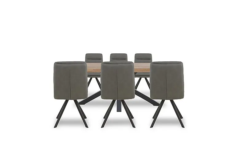 Njord Raw Edge Dining Table with Metal Star Base and 6 Grey Faux Leather Swivel Chairs - 220-cm - Old Bassano