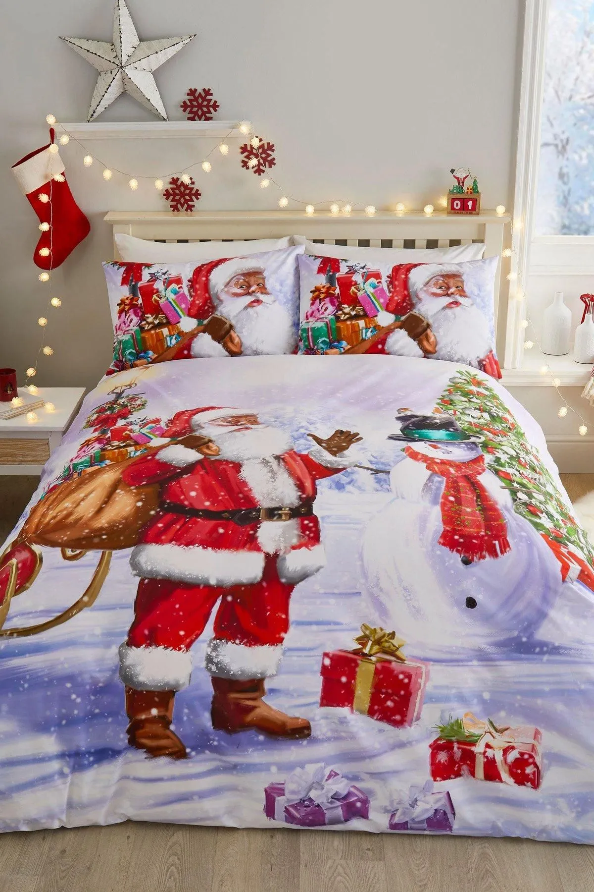 Fusion 'Santa & Snowy' Christmas Print Duvet Cover Set