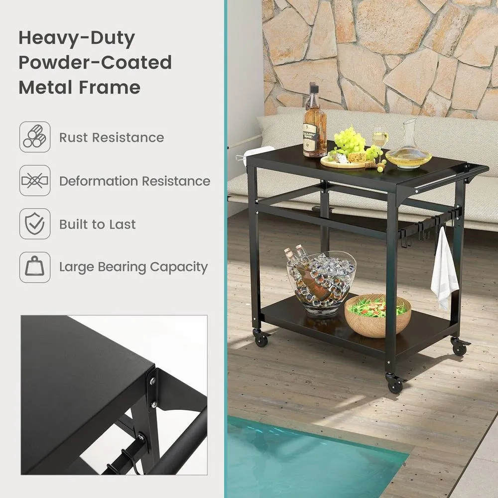 Costway Portable Dining Cart BBQ Trolley Grill Cart Food Prep in Black 4