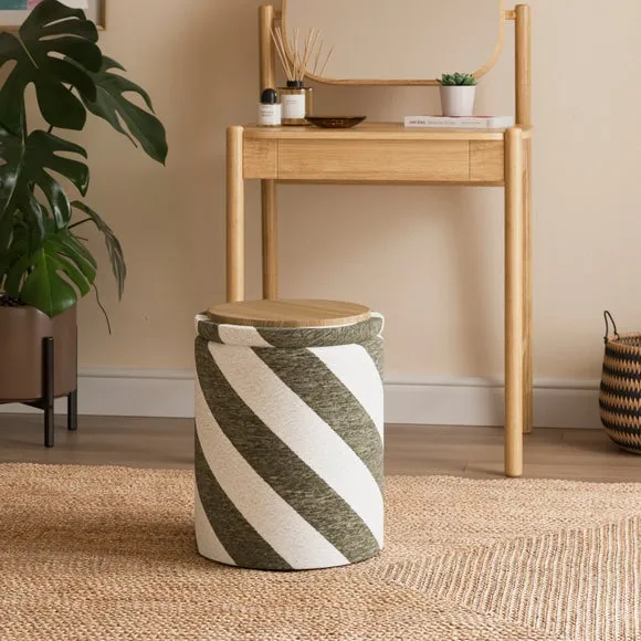 Diagonal Stripe Chenille Round Tray Table Storage Footstool 2