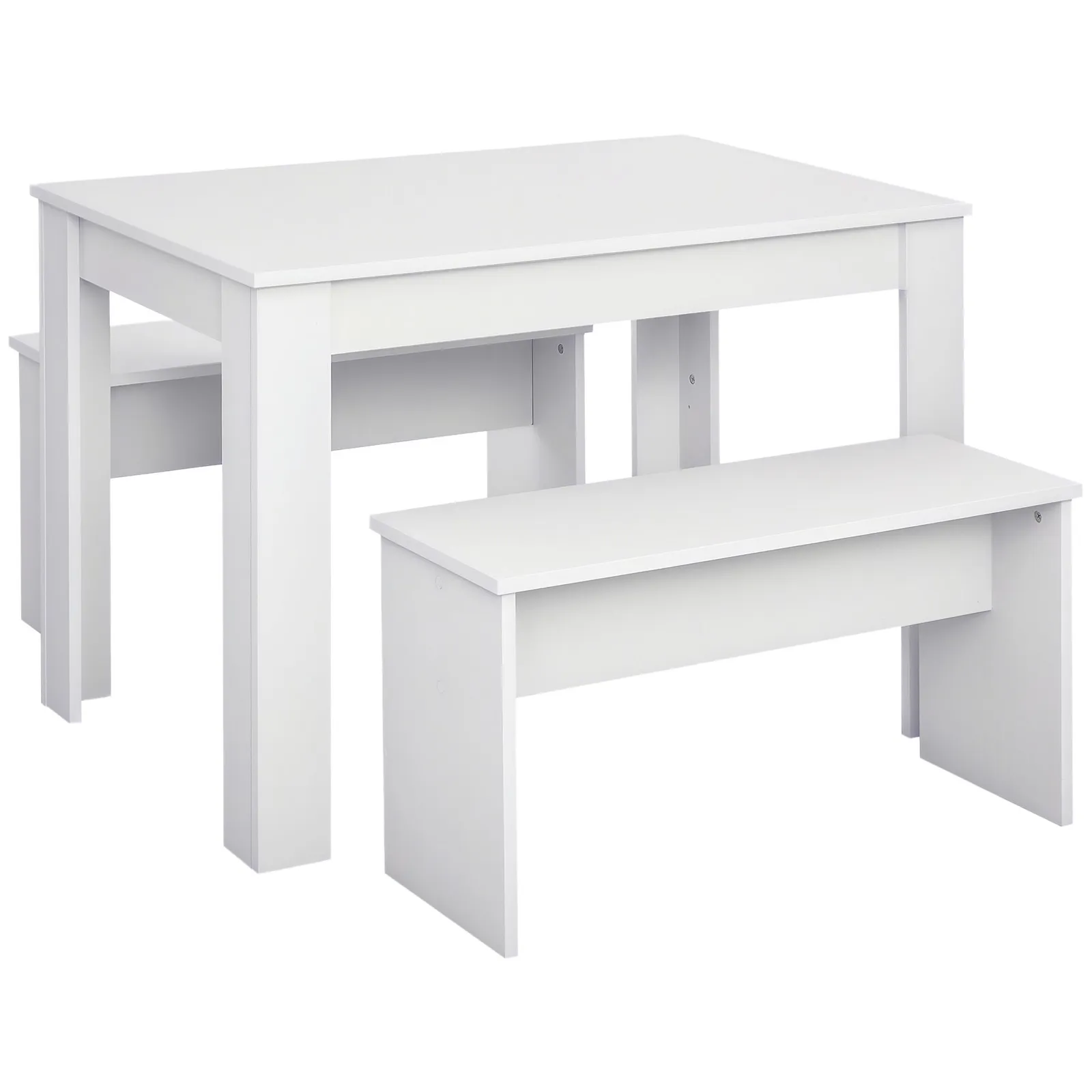 HOMCOM 3 Pcs Modern Dining Table Set Table 2 Bench Seats Compact in White 2