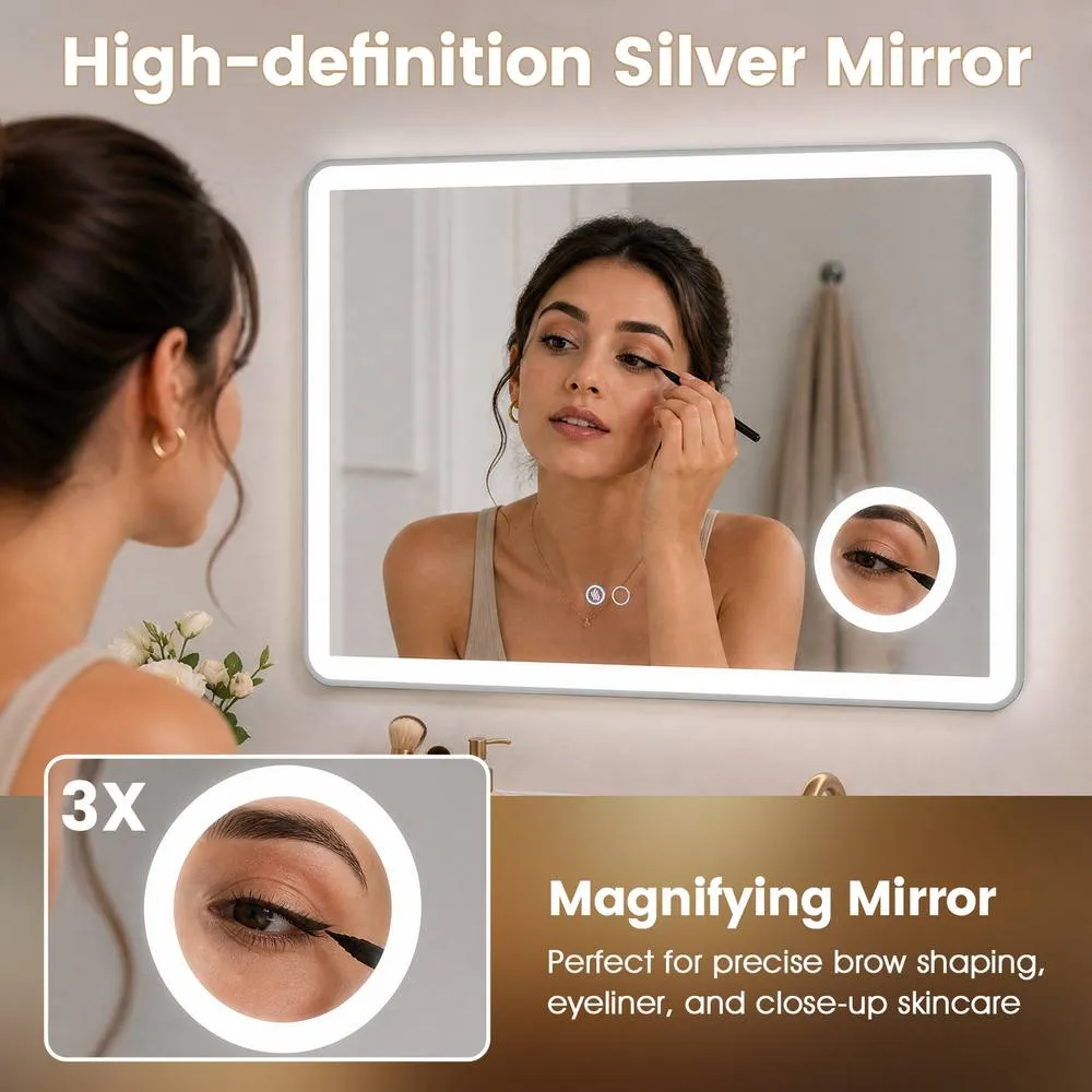 Costway 3X Magnifying Mirror Horizontal Dimmable LED Lighted Bathroom Mirror in Silver 6
