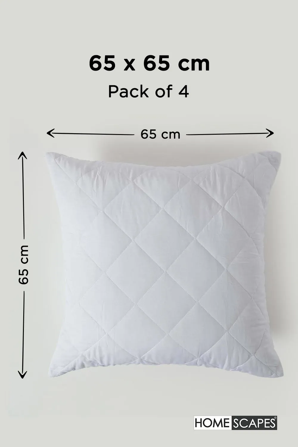 Homescapes Cotton Rich Quilted Pillow Protectors 65 x 65 cm, Pack of 4 in White 2