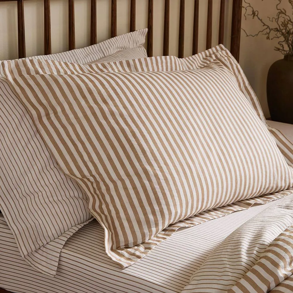 Yard Hebden Striped 100% Cotton Duvet Cover Set in Tan 4