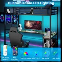 Costway Loft Bed Single Platform Bed Metal High Sleeper Bed w/Charging Station in Black 3