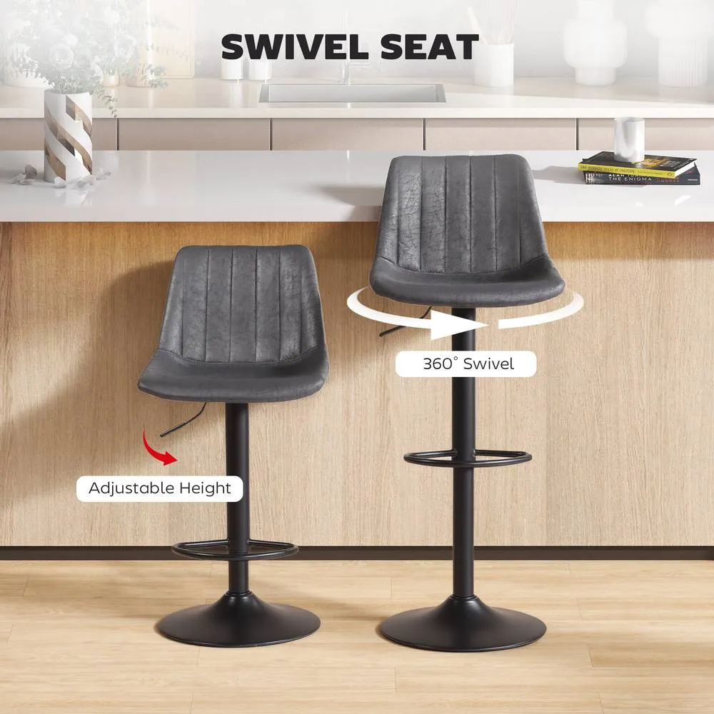 HOMCOM Bar Stools Set of 2 Adjustable Swivel Bar Chairs with Backrest in Dark Grey 4
