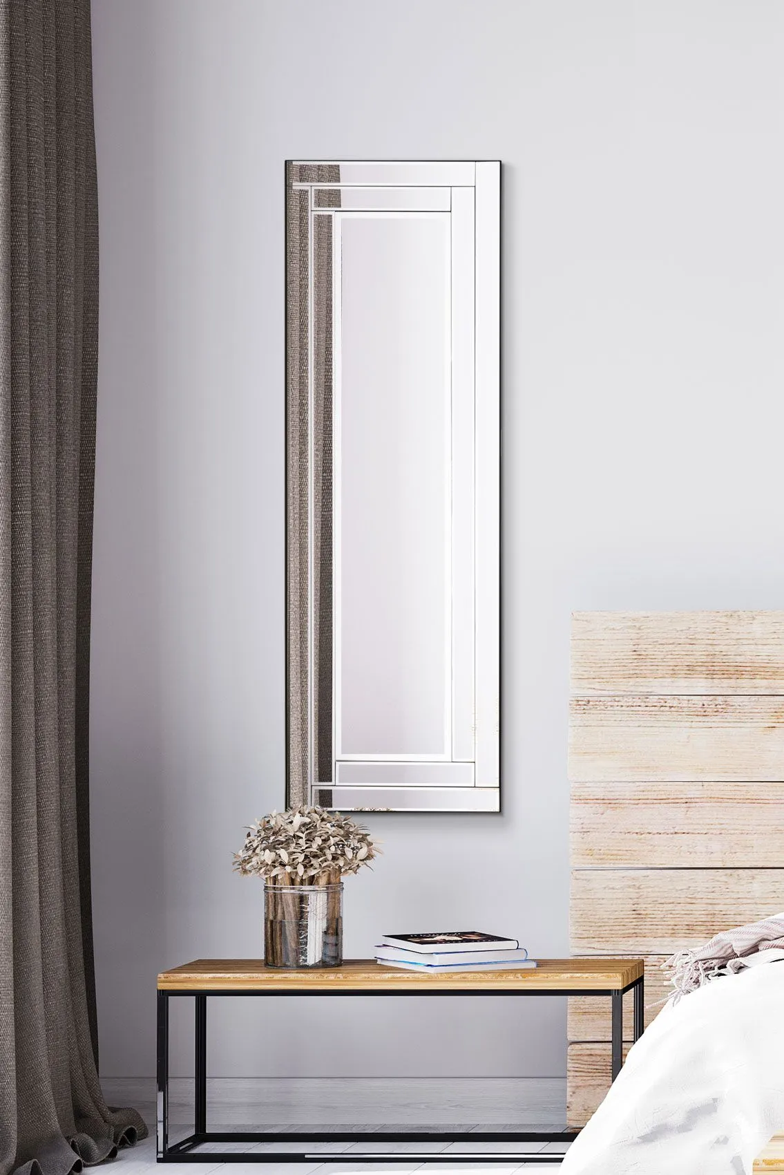 MirrorOutlet Luxford All Glass Bevelled Dress Mirror 120 x 40 CM in Silver