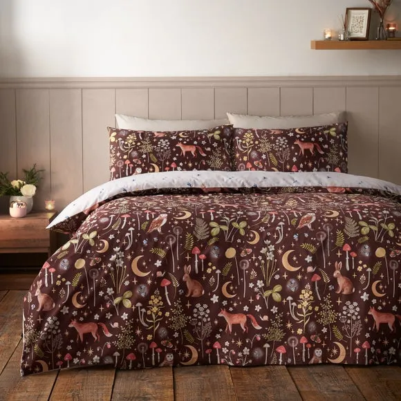 Catherine Lansfield Enchanted Twilight Animals Reversible Duvet Cover & Pillowcase Set 1