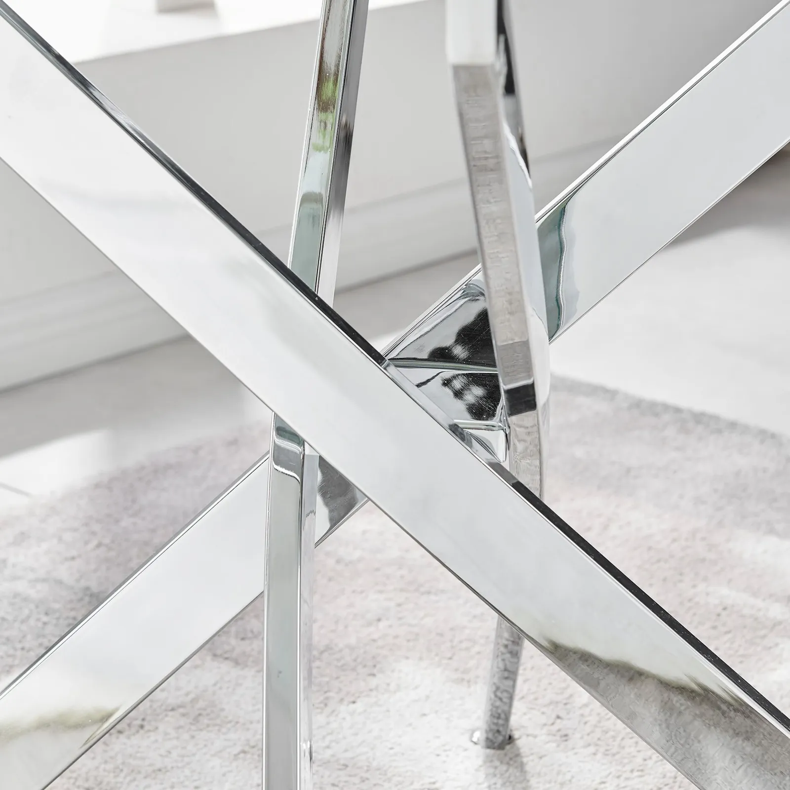 FurnitureboxUK Leonardo Glass & Chrome Metal Dining Table & 6 Milan Chairs Dining Set in White 5
