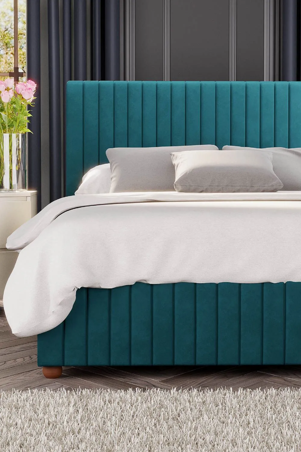 Laurence Llewelyn-Bowen Estella Ottoman Storage Bed in Plush Velvet Fabric, Custom Made in Emerald 2