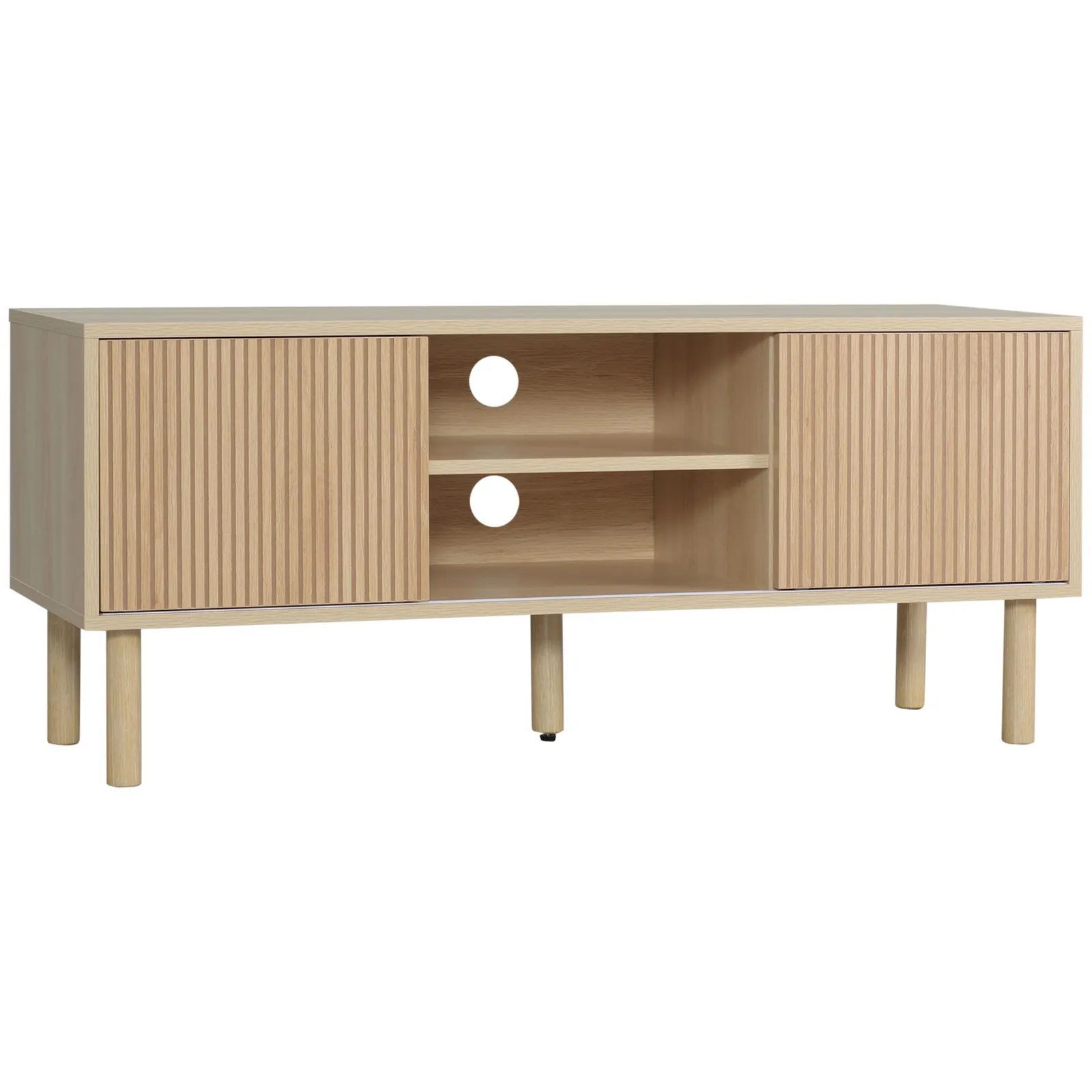 HOMCOM TV Stand Cabinet for TVs up to 50" with Sliding Doors, Natural 2
