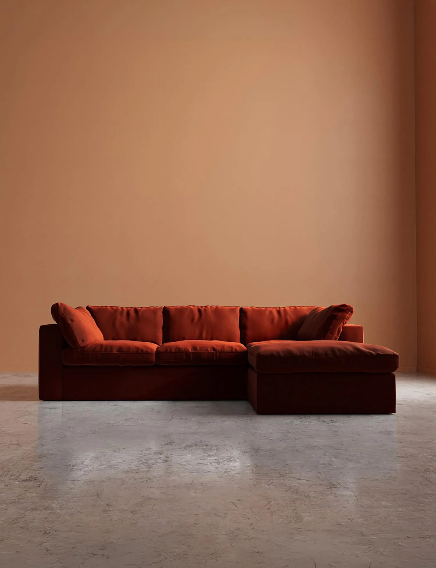 Swoon Crushed Velvet Right Hand Chaise Sofa Red