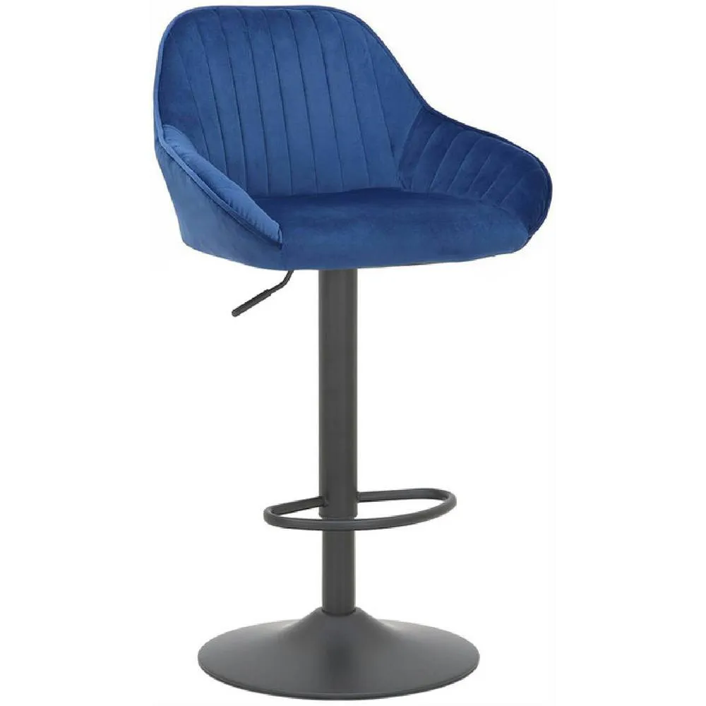 netfurniture Vulune Matt Black Bar Stool Velvet Seat in Blue