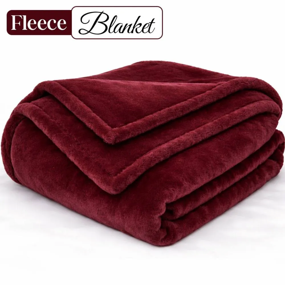Pamposh Extra Large Flannel Fleece Blanket Reversible Bed & Sofa Throw in Burgundy