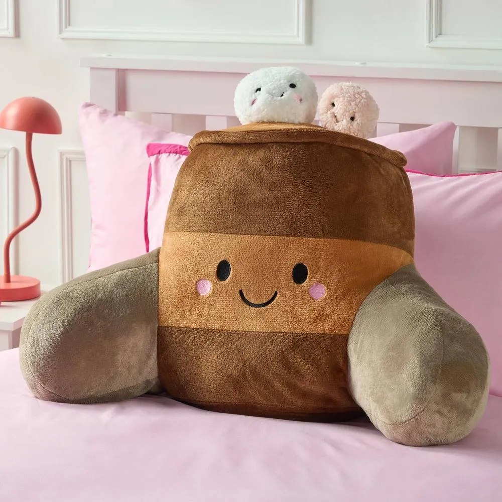 OHS Hugo the Hot Chocolate Cuddle Cushion Novelty Reading Pillow in Brown