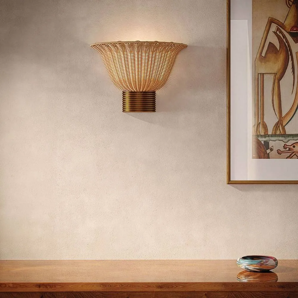 Netlighting Kai Wall Light Brushed Gold & Rattan 2