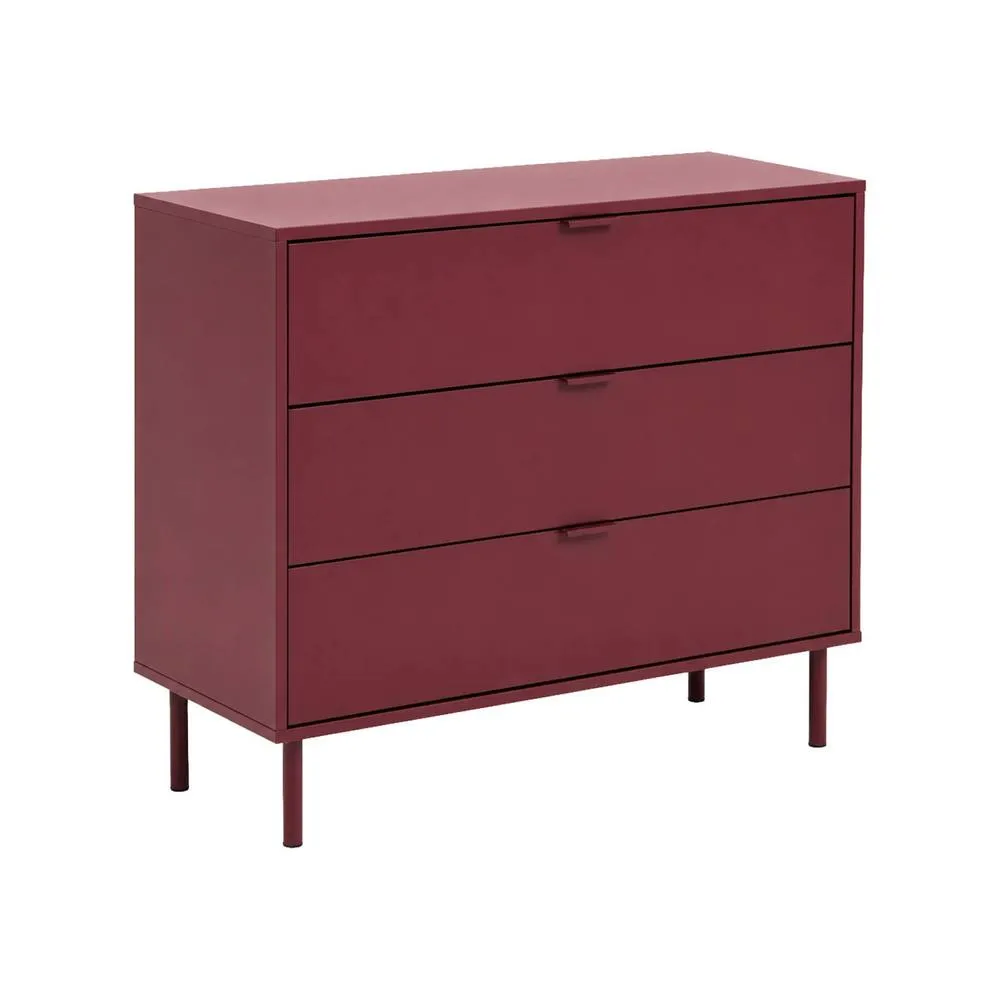 sweeek Chest of 3 drawers wood decor & metal in Burgundy 2