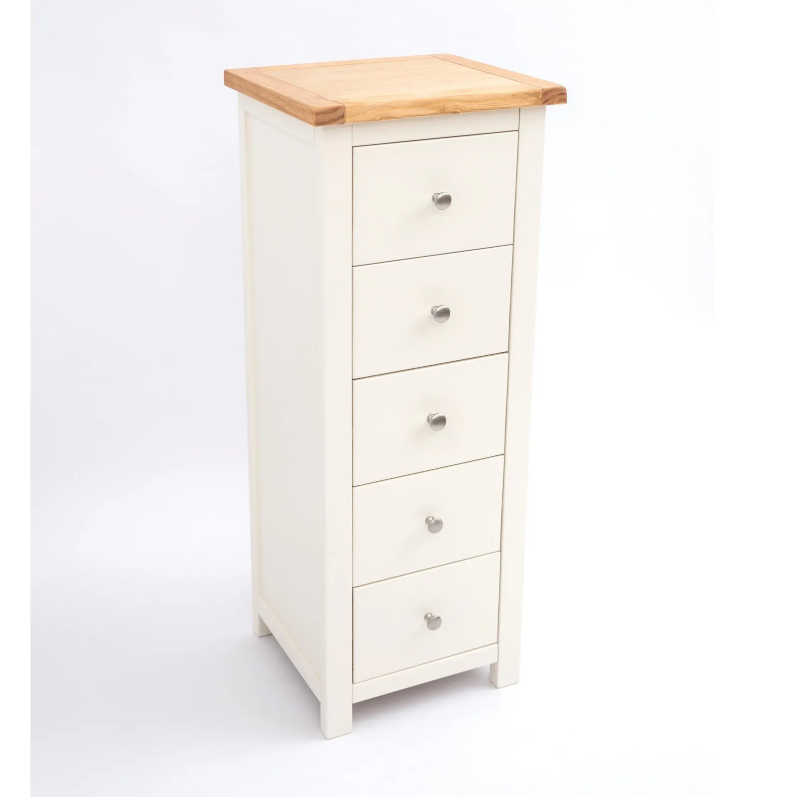 Cabinet Bits Maggiori 5 Drawer Narrow Chest of Drawers Chrome Knob in Off-White 3