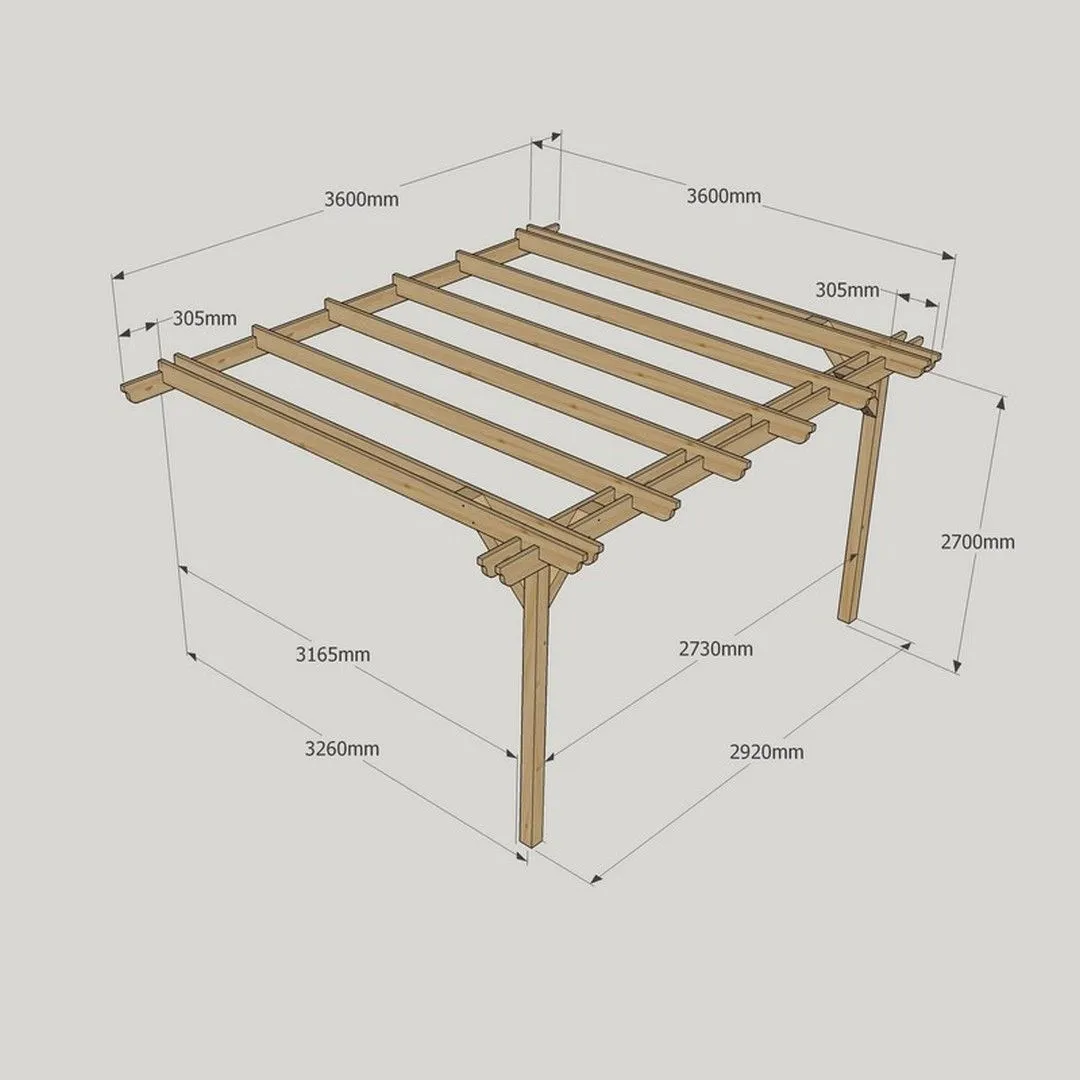 Rutland County Garden Furniture Ltd Wall Mounted Double Garden Pergola, Wood, L360 x W360 x H270cm, Brown 3